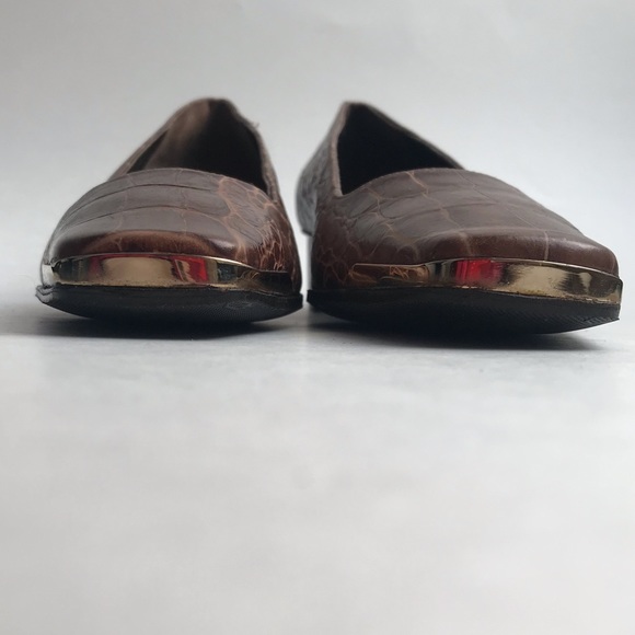 ESCADA SquareToe Low Heel Croc Print Leather Pumps - Picture 7 of 8